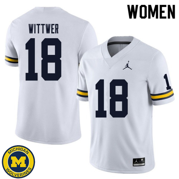 Women's University of Michigan #18 Max Wittwer White Fashion Football Jersey